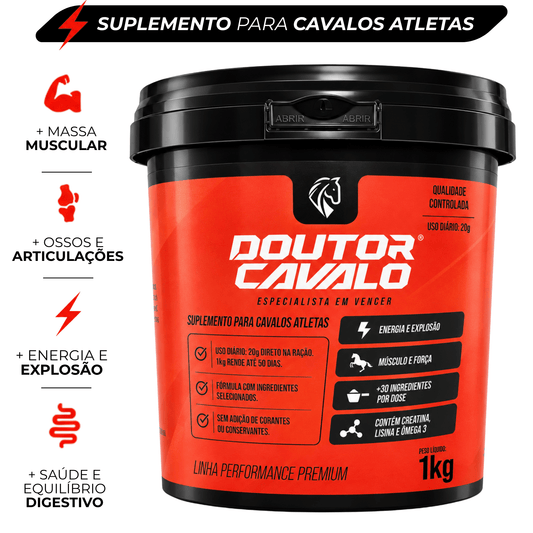 Doutor Cavalo Performance Premium - Suplemento Equino de Alta Performance +30 Ingredientes - Só 20g por Dia